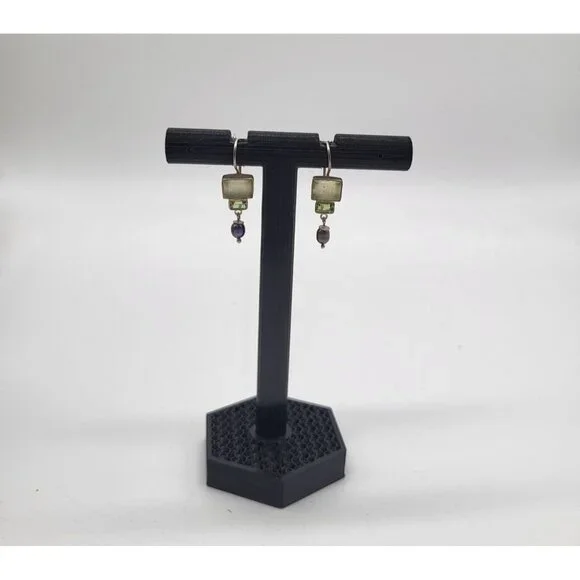 VTG 925 Sterling Silver Earrings Dangle Drop Green Gemstones Pearl Dainty - Picture 3 of 8